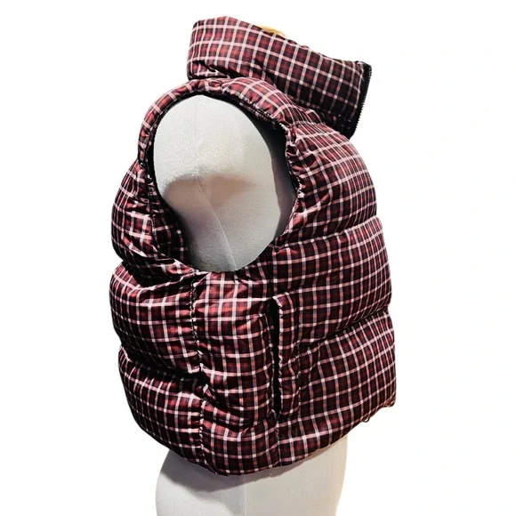 Madewell Cropped Puffer Vest in Plaid Size Medium